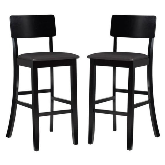 Home Square 2-Piece Wood Contemporary 30" Bar Stool Set in Black