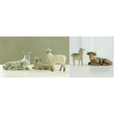 Willow Tree Nativity Angels Willow Tree Nativity Animals Ox Goat Sheep and Donkey Christmas Figurine Set ()