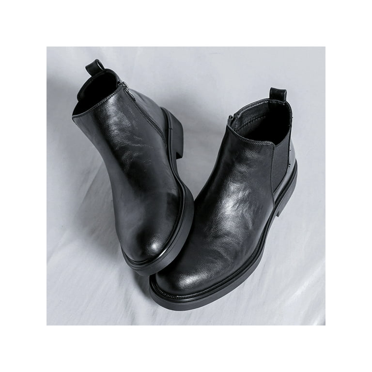 Lacyhop Ankle Boot Side Zip Dress Shoes Waterproof Leather Chelsea Boots Formal Slip Casual Elastic Black 8 - Walmart.com