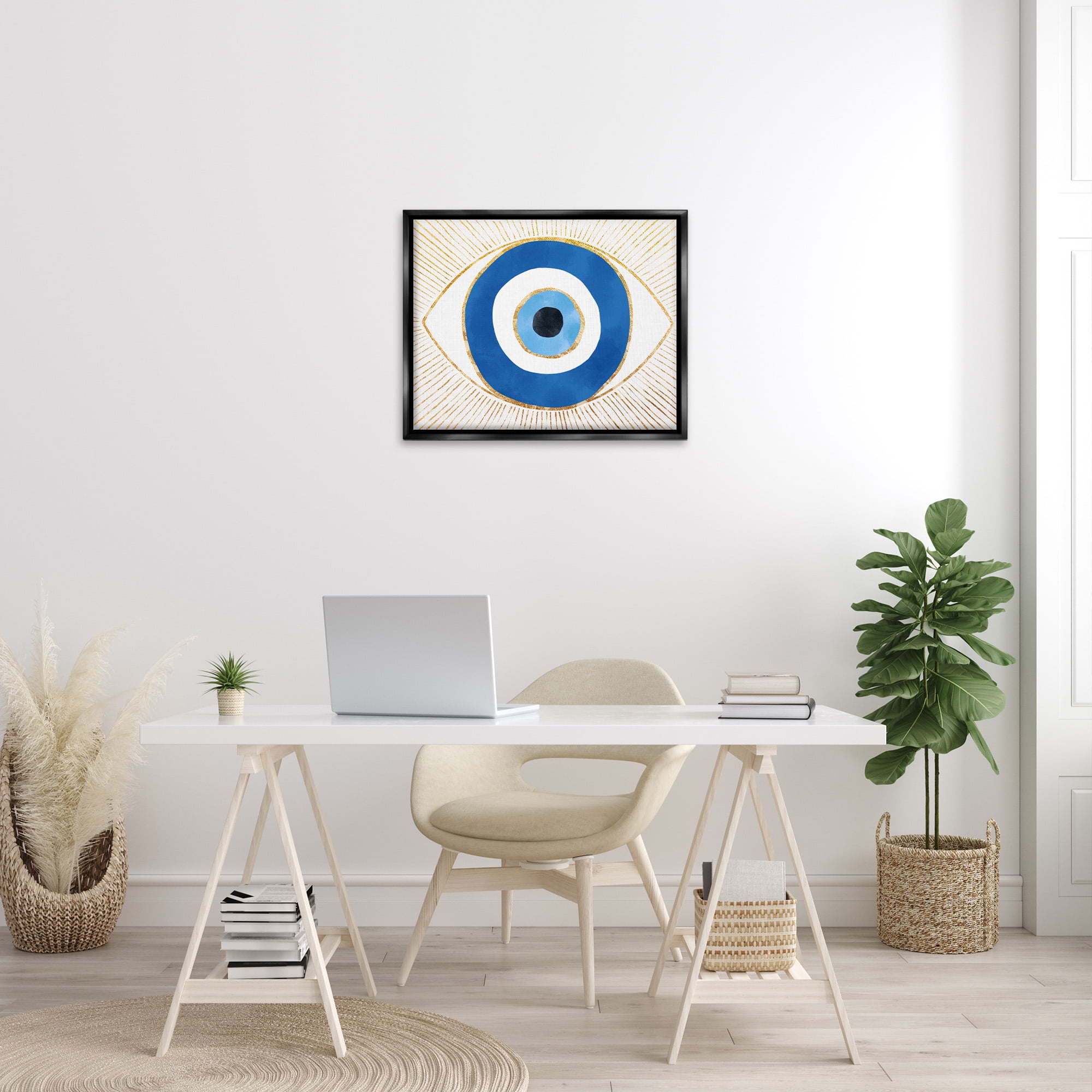 Stupell Industries Evil Eye Shape Striped Mati Symbol Graphic Art Jet Black Floating Framed Canvas Print Wall Art, Design by Ziwei Li