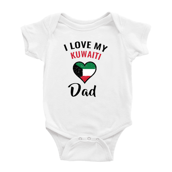 I Love My Kuwaiti Dad Heart Flag Cute Baby Romper Bodysuit For Boy Girl (White, 6-12 Months)