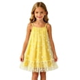 thumbnail image 3 of Girls Summer Floral Print Dresses Flowy Sleeveless V Neck Bow Shoulder Ruched Waist Casual Play Sundress Yellow 4-5 Years, 3 of 5