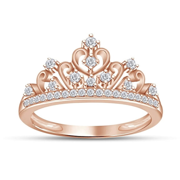 AFFY Cubic Zirconia Princess Crown Promise Ring For Womens in 14K Rose Gold over Silver-14