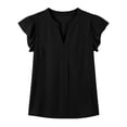 thumbnail image 5 of CQONEPT Womens Cap Short Sleeve Ruffle Blouse Casual Pleated V Neck Dressy Shirts Summer Slim Solid Trendy Work Outfits Black XL, 5 of 6