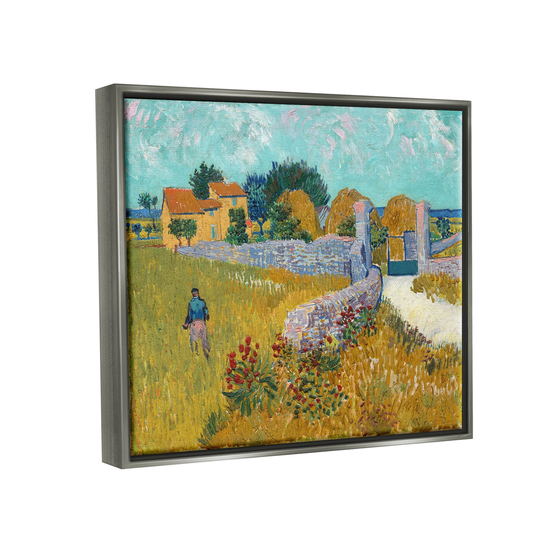 Farmhouse In Provence Van Gogh Scene Landscape Painting Luster Gray Framed Art Print Wall Art