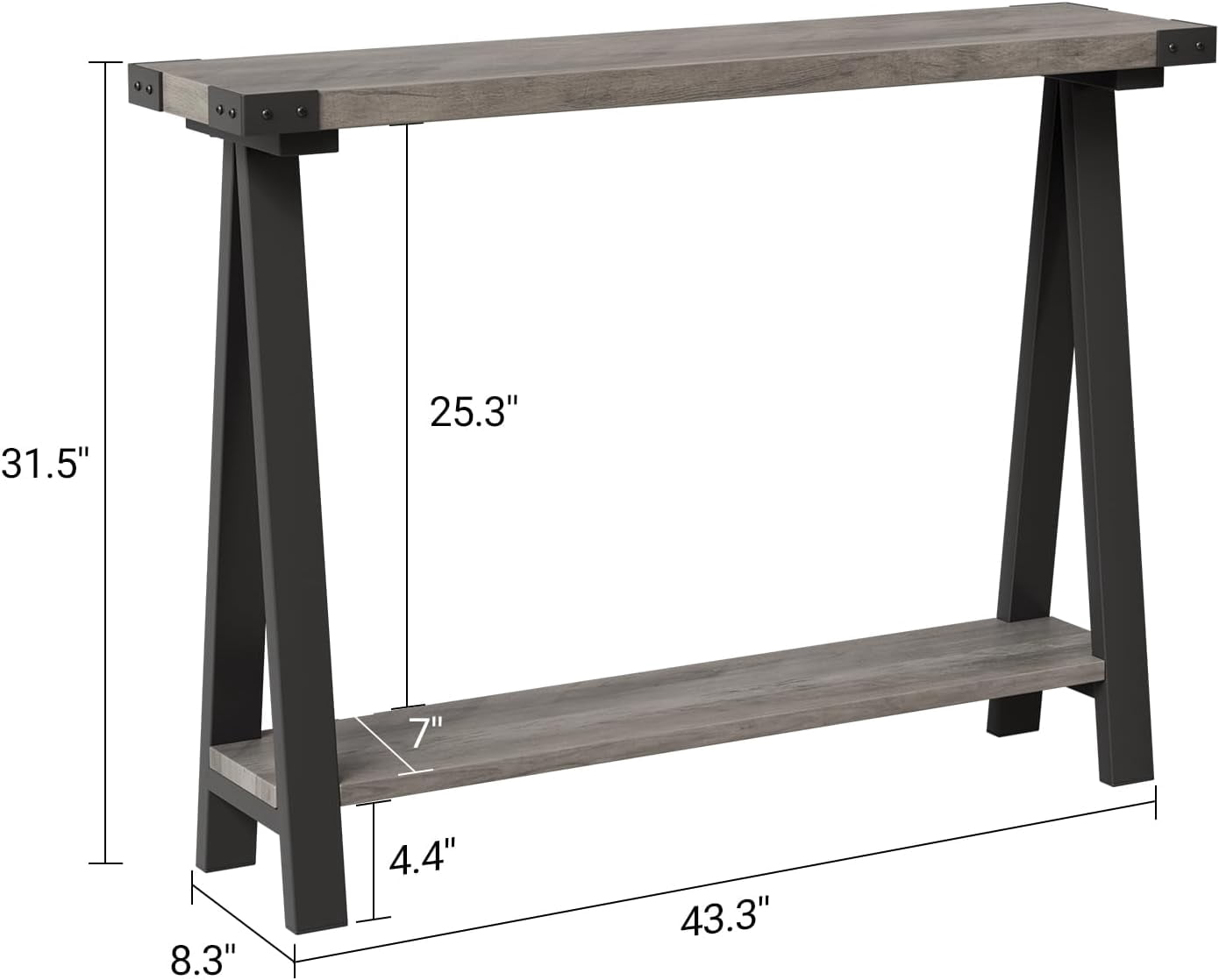 Farmhouse Narrow Entryway Table, 43.3" Console Table with Storage, 2 Tier Sofa Table with Metal Frame and MDF, Narrow Console Table for Living Room, Hallway, Entryway-Rustic Brown