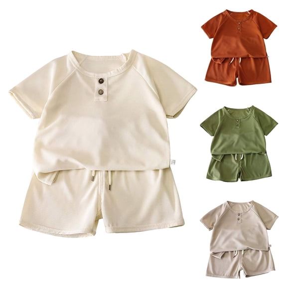 Nwiuh Toddler Baby Boy Clothes 6 12 18 Months 2T 3T Summer Outfit Waffle Knitted Stripe Casual T-shirt Tops Shorts Sets Yellow for Size 18-24 Months