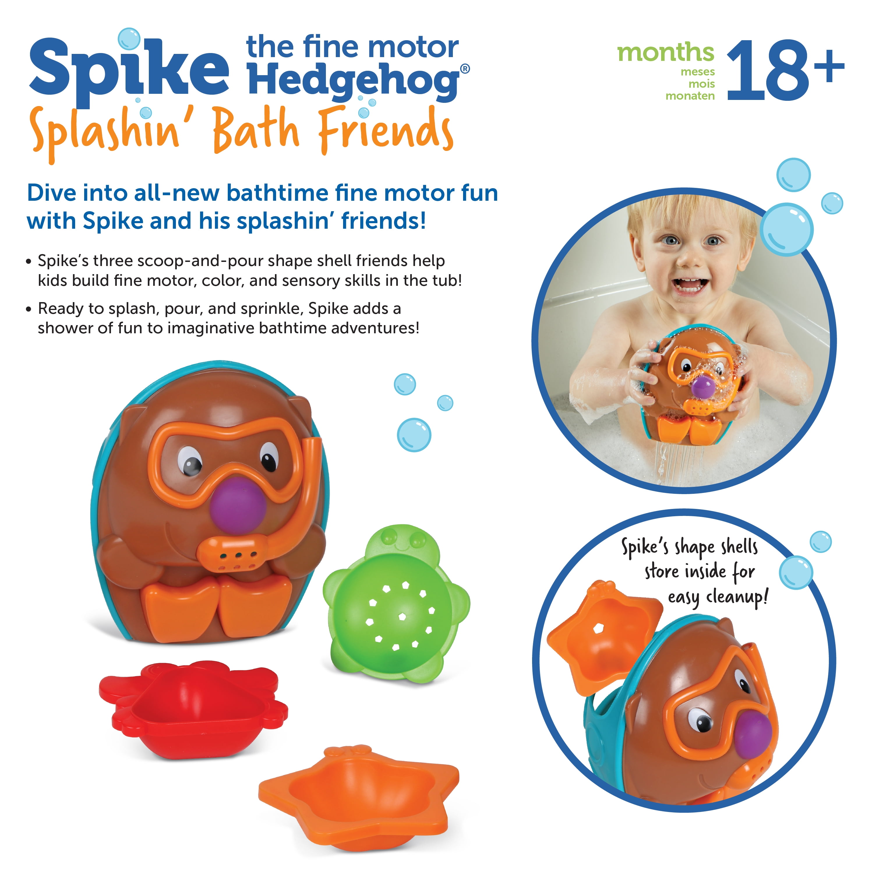 Learning Resources Spike the Fine Motor Hedgehog® Splashin Bath Friends, 4 Pieces, Ages 18 Months+, Toddler Learning Toys, Boys and Girls