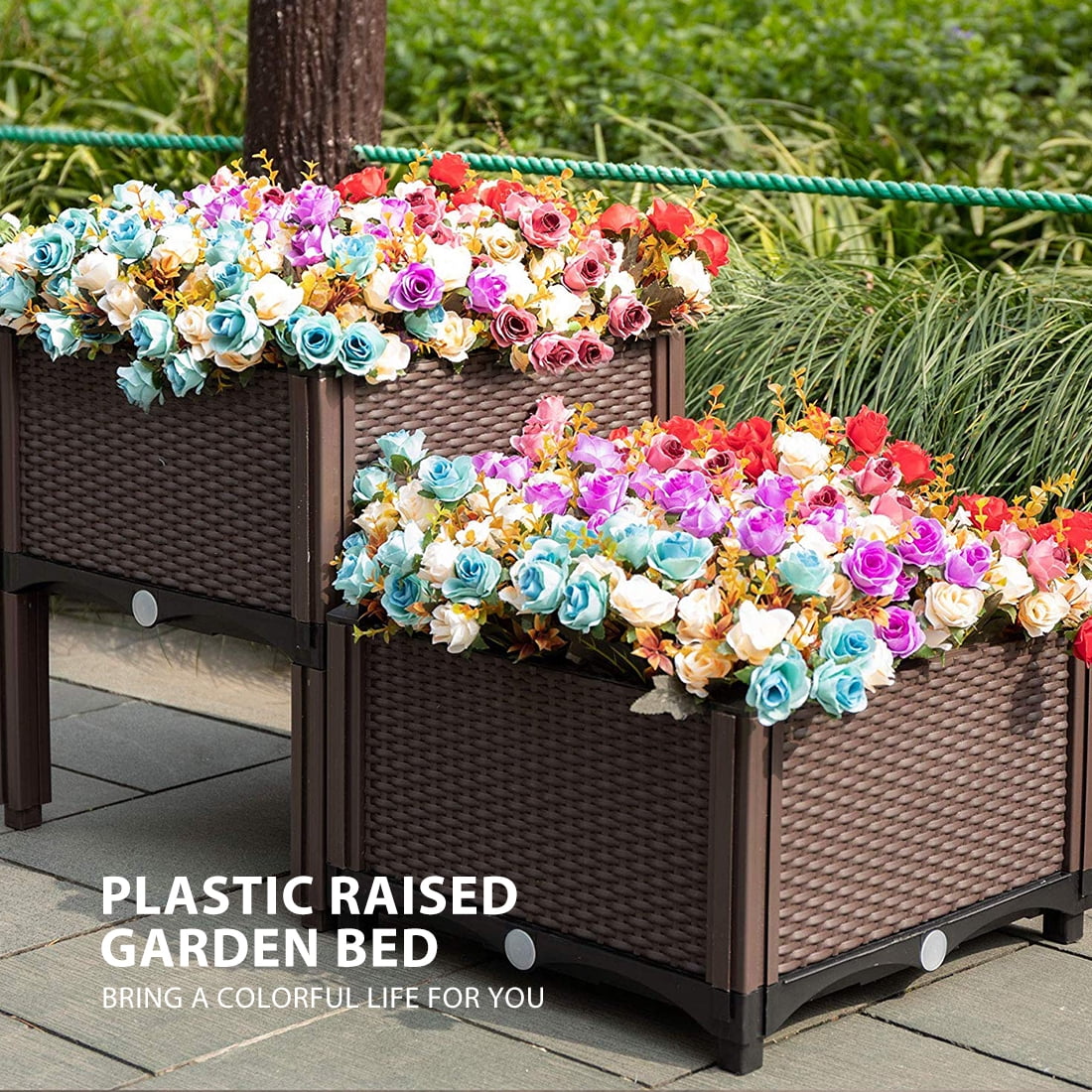 Plastic Raised Garden Bed Planter Kit Brown Set of 2