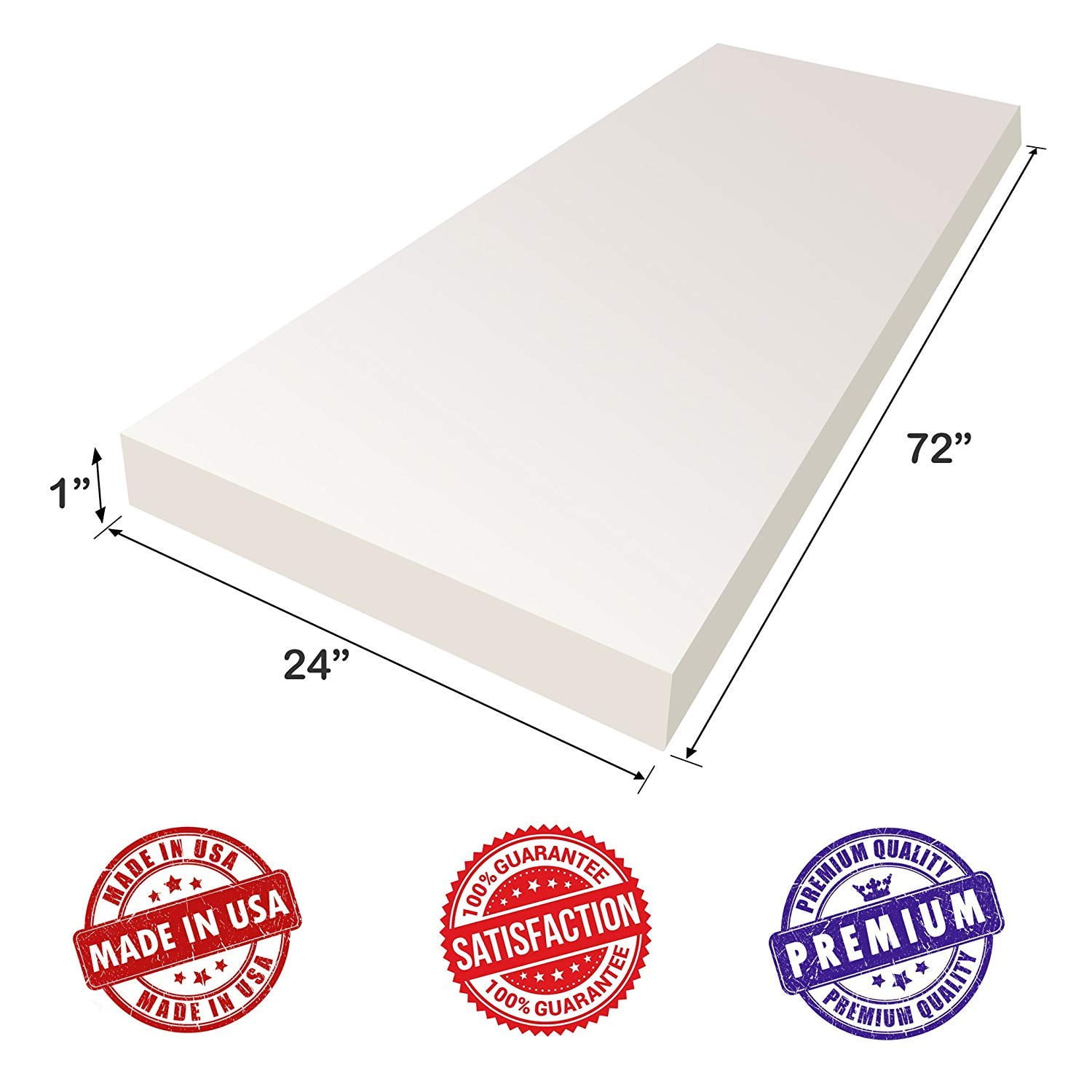 AK Trading Upholstery Foam High Density Cushion Seat Replacement, Foam Sheet, Foam Padding, 1" H x 24" W x 72" L