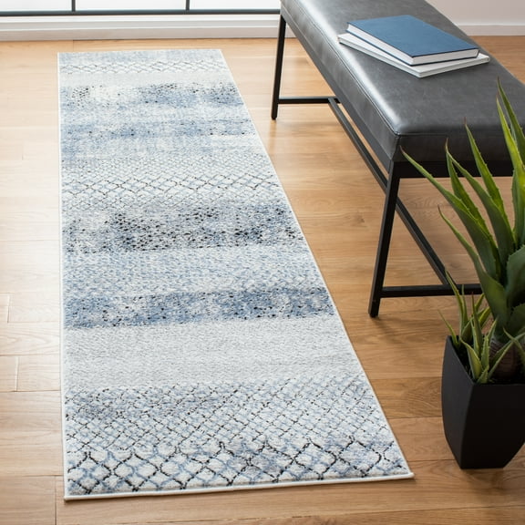 SAFAVIEH Amelia Manuel Geometric Runner Rug, Gray/Light Blue, 2'2" x 12'