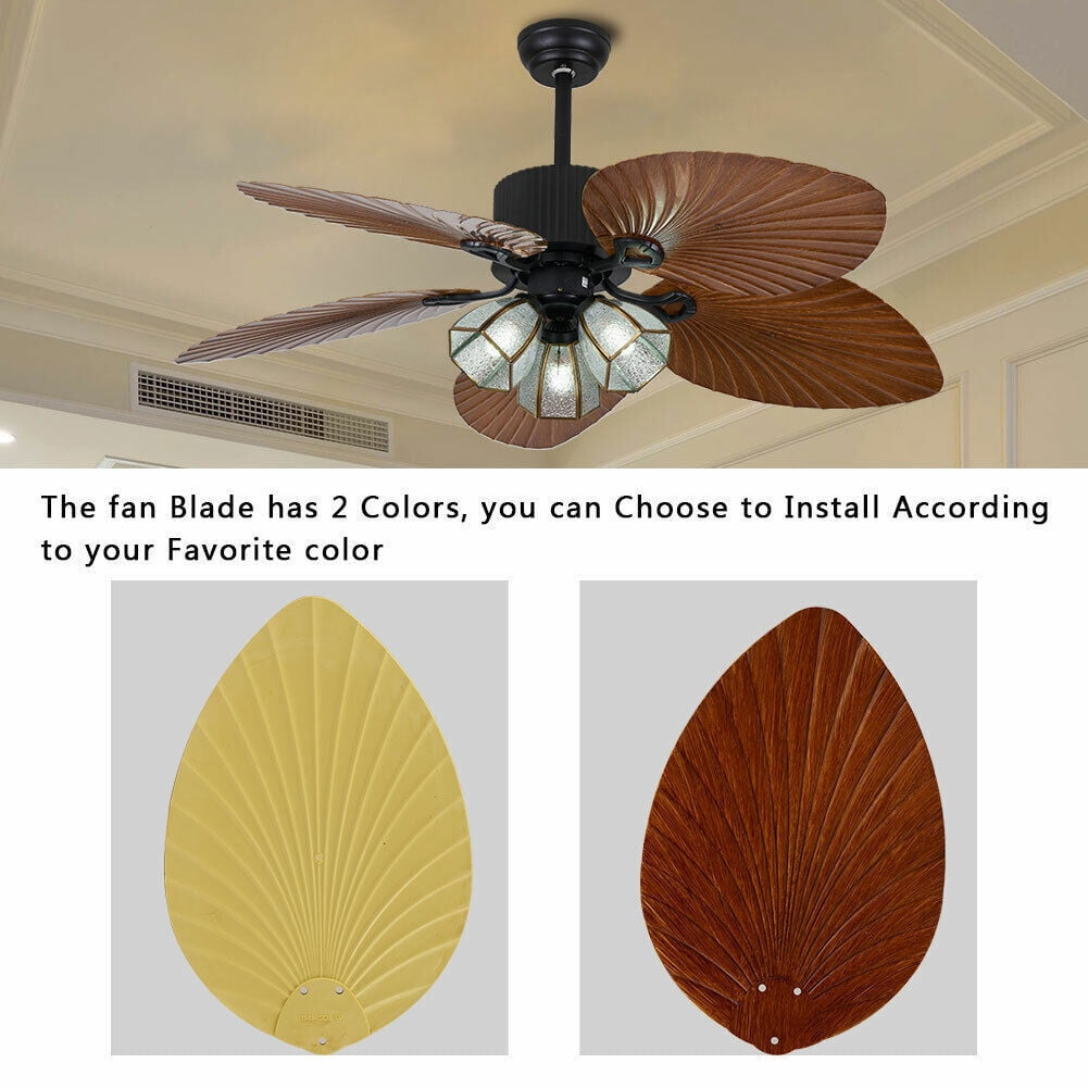DUYIWAA 52'' 5 Blades Ceiling Fan with Light Tropical Palm Leaf Fan Chandelier Reversible Fan Light Remote Control