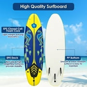 Costway 6 Surfboard Foamie Body Surfing Board W/3 Fins & Leash for Kids Adults Yellow