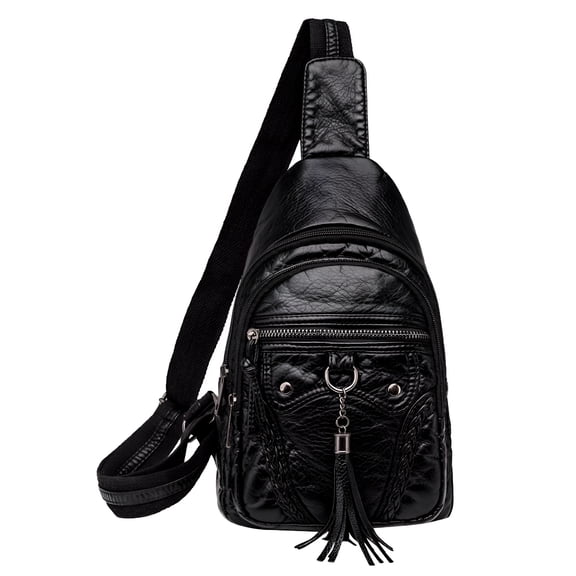 AOMRCOL Leather Sling Bag for Women Trendy Tassel Crossbody Chest Bags Travel Casual Fanny Pack Anti Theft Daypack