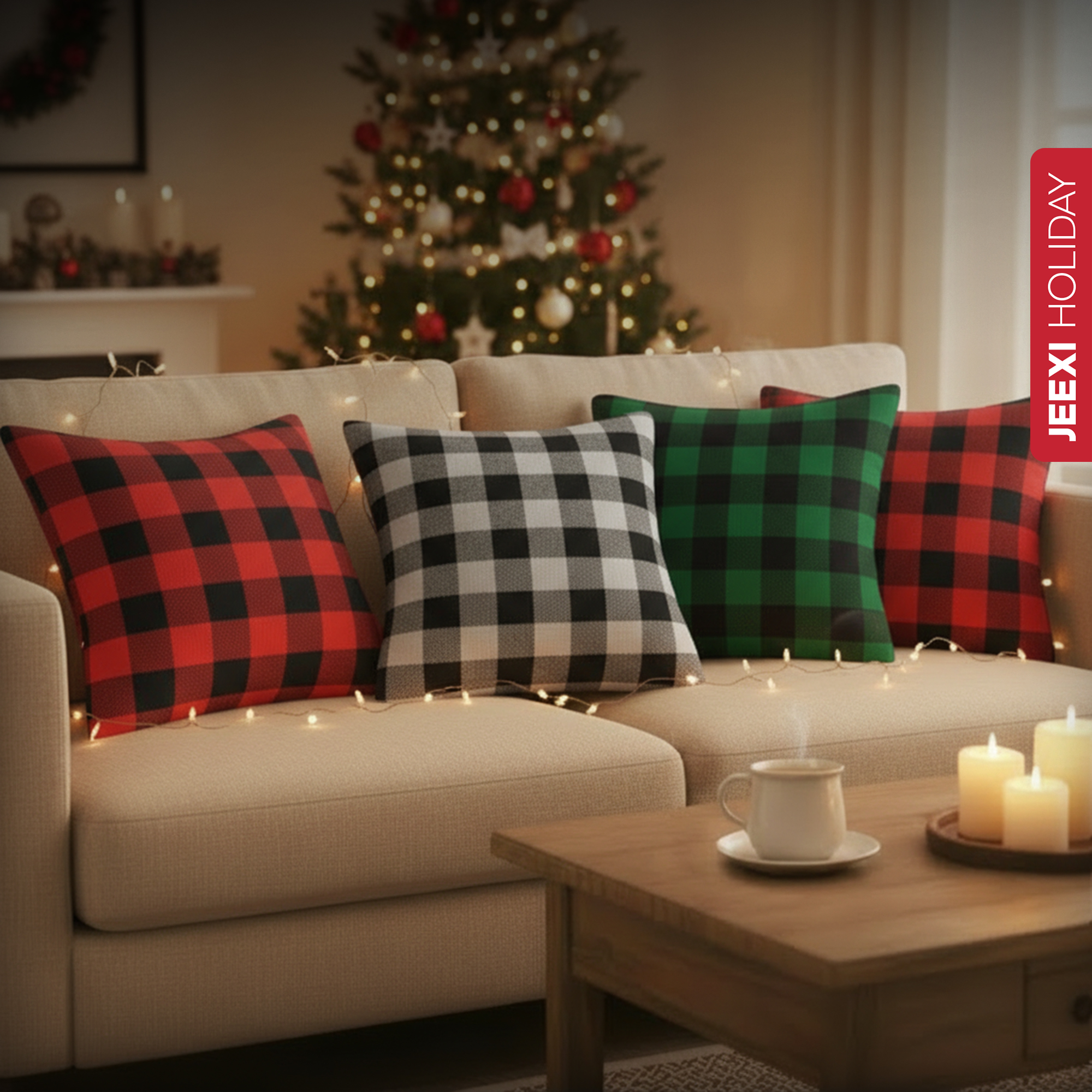 JEEXI Christmas Pillow Covers 18x18 Inch Set of 4 photo 5