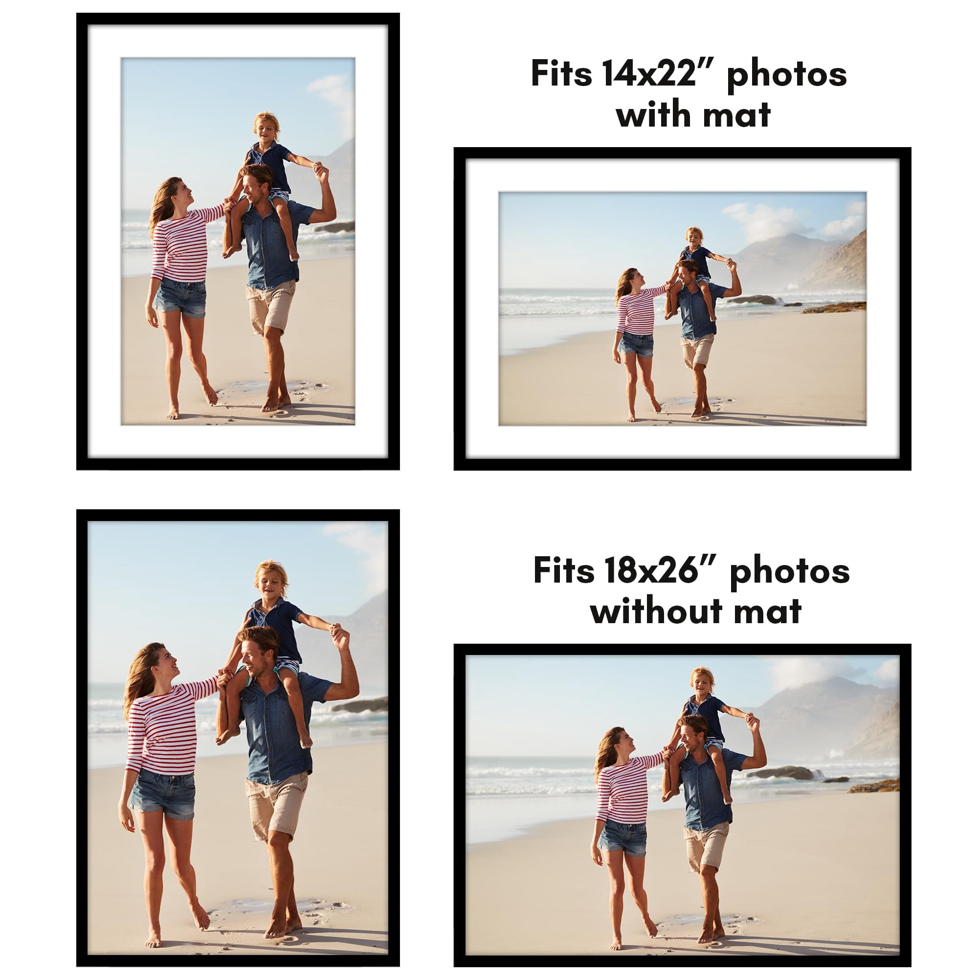 Americanflat 18x26 Poster Frame with Polished Plexiglass - Set of 5 - Use as 14x22 Frame with Mat or Display 18x26 Photo Without Mat - Galleria Collection - Picture Frames for Wall Display - Black