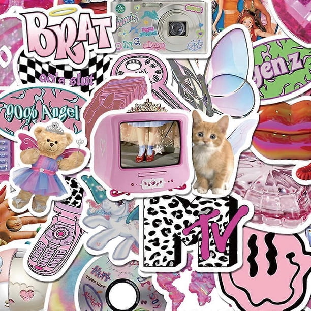 Y2K Stickers Aesthetic 58 Pcs Waterproof Laptop Stickers Decals for Water Bottle Vintage Scrapbook Stickers (Y2K)
