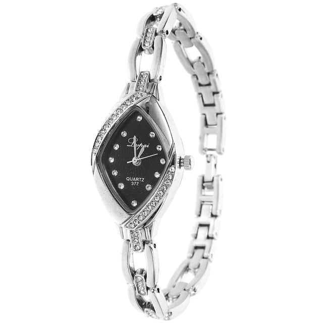 Lvpai P128 Relojes de pulsera de diamantes de imitación para mujer Pulsera de acero Cuarzo analógico (Plata Negro)