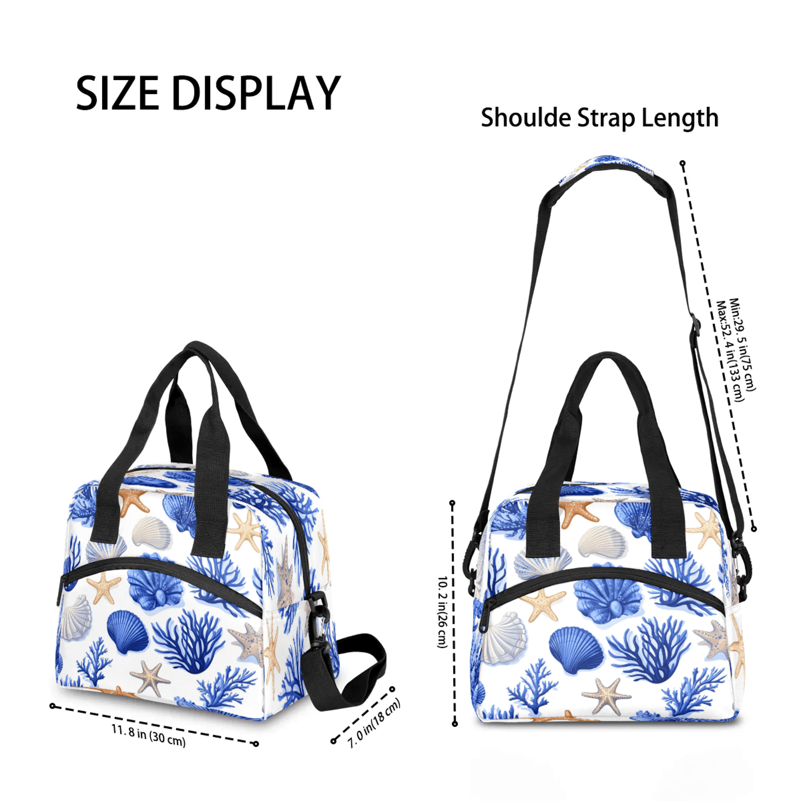 Herdesigns Starfish and Seashells Lunch Bag for Women Men Adult, Nautical Coastal Large Insulated Reusable Lunch Box Leakproof Portable Cooler Tote Bags for Work Picnic Beach