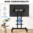 thumbnail image 6 of RTVR Modern Black Mobile Rolling TV Cart Stand with Wheels for 32 to 83 inch TVs, Max VESA 600x400mm, 2 Storage Shelves, 6 of 7