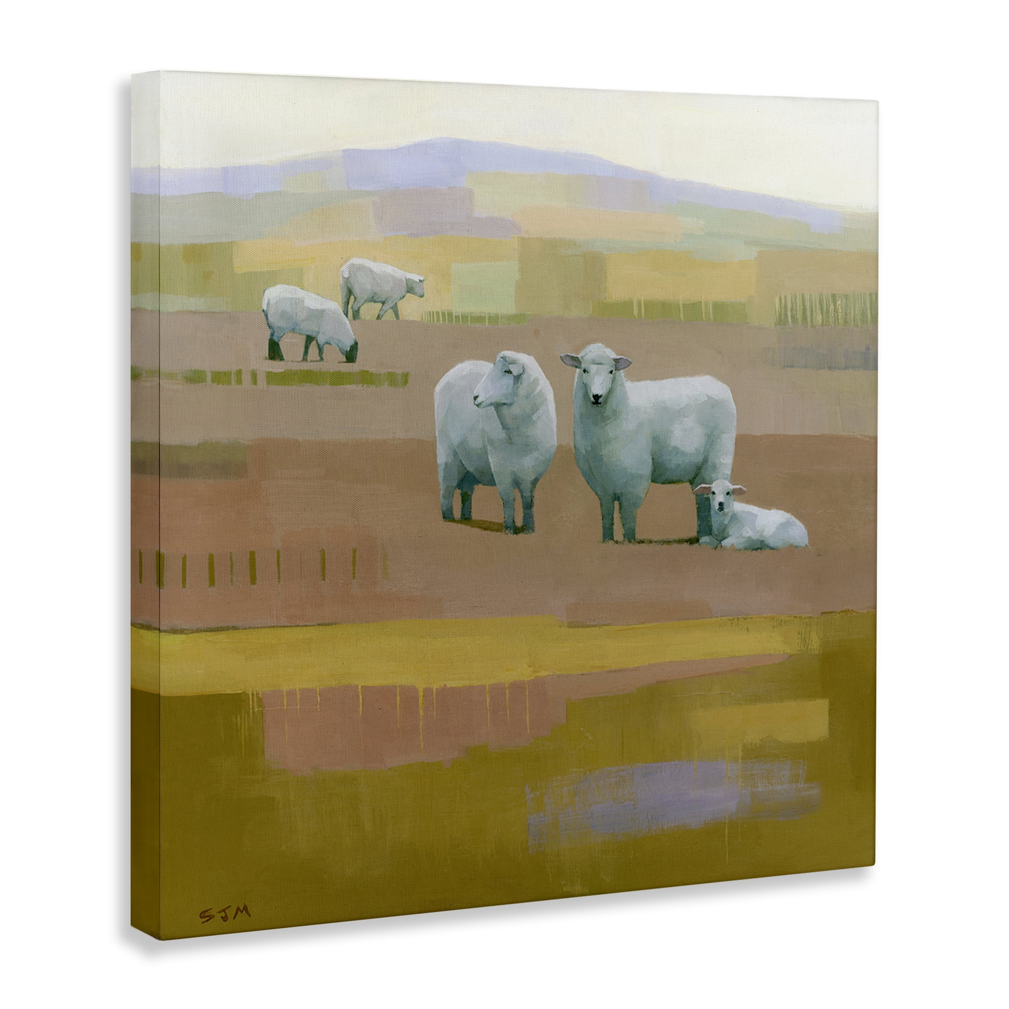 Stupell Industries Sheep Grazing Pasture Animals Painting Wrapped Canvas Art Print Wall Art, 30 x 30