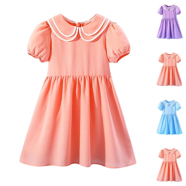 NJDVHB Robe d'Été pour Tout-Petit, Robe de Plage pour Fille, Robe de Fête pour Fille, Robe à Manches Courtes Col Rond à Volants Mode pour Fille, Jupe Princesse, Orange, 150