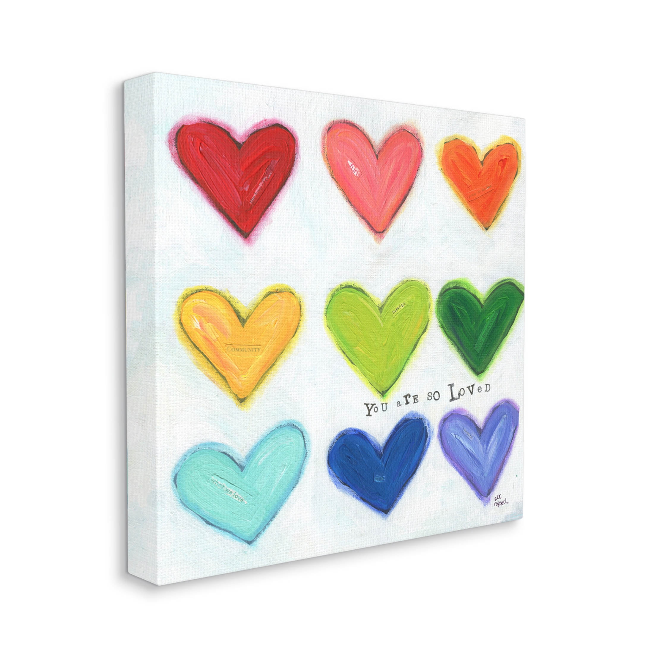 Stupell Industries You Are So Loved Rainbow Hearts Painting Gallery Wrapped Canvas Print Wall Art, Design by Alli Rogosich