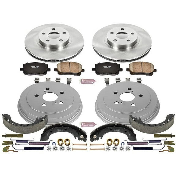 Front and Rear Brake Pad Rotor Shoe Drum Kit - Compatible with 2003 - 2008 Toyota Corolla 2004 2005 2006 2007