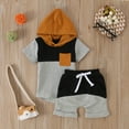 thumbnail image 2 of FhsagQ Tenues Garçons Tenues d'Hiver Taille 8 Noël Garçons Filles Été Confortables Patchwork Coloré Col Rond à Capuche Manches Courtes Hauts Shorts Ensemble 2 Pcs Vêtements Enfants Noir 6-12 Mois, 2 of 9