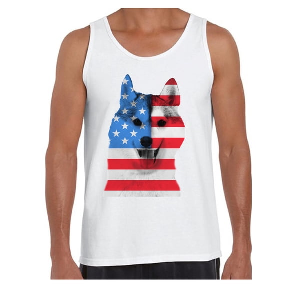 Awkward Styles American Flag Husky Dog Tank Tops for Men American Patriotic Tanks Mens USA Flag Tops 4th Of July Gifts for Husky Dog Owners Red White and Blue Independence Day Muscle Tank Tops for Him