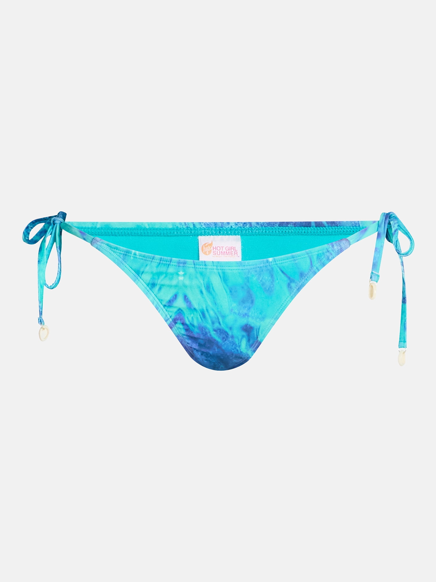 Hot Girl Summer by Megan Thee Stallion Women's and Women's Plus Miami Blue Side Tie Shell Bikini Bottoms, Sizes XS-3X