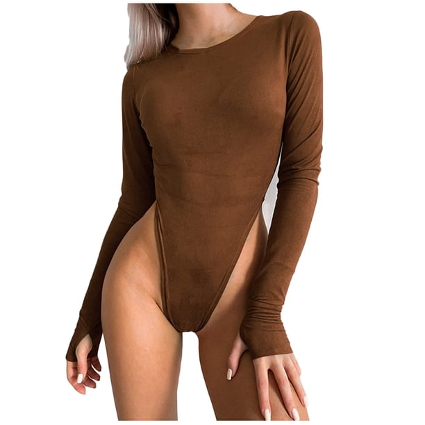 Body Sexy de manga larga con cuello redondo para mujer, blusa, mono, peleles, trajes de Club Fridja alkflakhf35879
