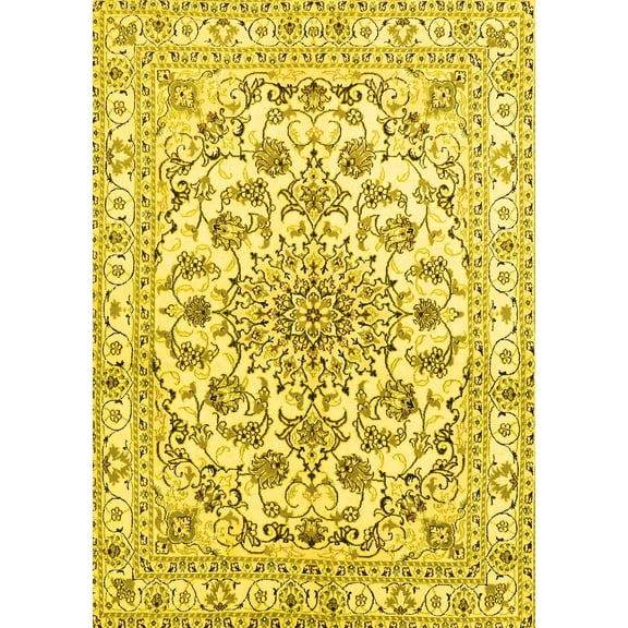 Ahgly Company Indoor Rectangle Persian Yellow Traditional Area Rugs, 5' x 7'