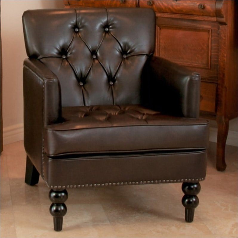 Brown Leather Tufted Club Chair by Noble House Dominican Republic