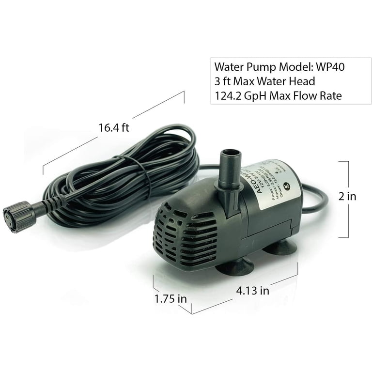 AEO 12V-18V DC Brushless Submersible Water Pump - 898 GPH Max Flow For Solar Fountains, Ponds, Waterfalls & Hydroponics