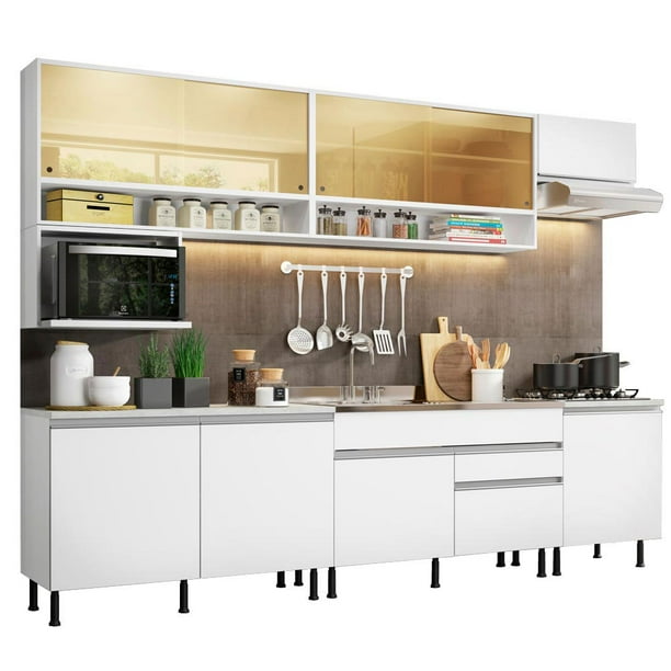 Cocina Integral MADESA Verona 300 cm Blanco 225 cm altura