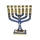 thumbnail image 4 of Candelabro de Menorá de 7 ramas, portavelas de aleación de zinc, portavelas, portavelas para banquetes, cumpleaños, repisa de chimenea Azul y dorado, 4 of 9
