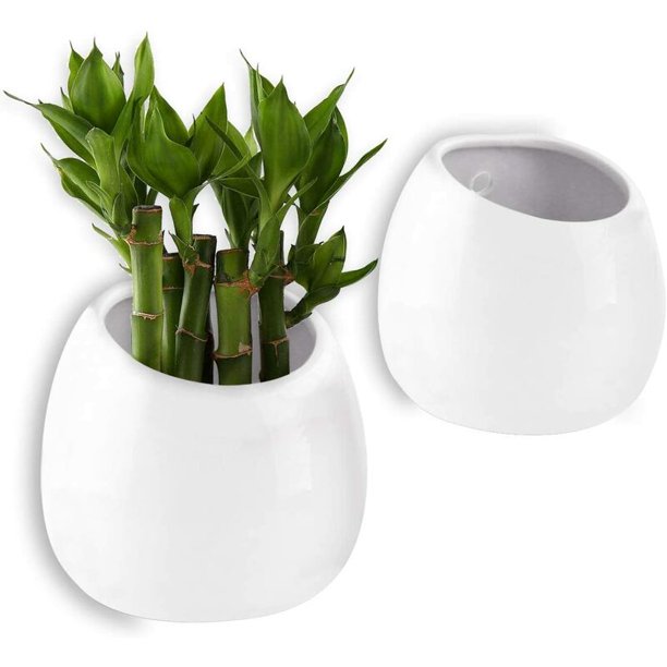 Juego de 2 macetas de cerámica blanca de 10 cm para montar en la pared, decoración de pared para sala de estar, hogar, jardín, fiesta de noche, Navidad y regalo creativo ideal para decoración Dontodent Kuyhfg Sin marca