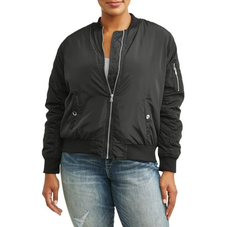 Women's Plus Size Single Tone Bomber Jacket