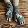 thumbnail image 5 of KyCheLot Fingerless Gloves for Women Cute Embroidered Knit Thermal Winter Fall Spring Mittens Arm Warmers, 5 of 5
