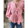 thumbnail image 2 of Women Puff Short Sleeve Peplum Shirts Y2k Lace Up Bow Tie Front Ruffle Hem Blouse Shirt Aesthetic Babydoll Going Out Tops, 2 of 7