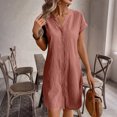 thumbnail image 2 of CIENVNSTG Summer Dresses for Women 2026 Casual Button Down Linen Shirt Dress Short Sleeve Knee Length Tunic Dress Pink L, 2 of 7