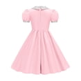 thumbnail image 6 of BLTIBY Girls Vintage Dress 50s Retro Leck Button Dresses Short Sleeve A Lined Swing Dress Pink 8-9 Years, 6 of 8