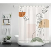 HVEST Mid Century Shower Curtain Shapes Line Abstract Girl Shower Curtains for Bathroom Modern Minimalist Art Aesthetics Waterproof Fabric Curtains with Hooks Bath Decor with Accessories, 60X72 Inch