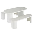 thumbnail image 3 of Christopher Knight Home 3-Piece Oval Modern Outdoor Concrete Dining Table with Benches, Seats 4-6, White Terrazzo Finish, 3 of 12