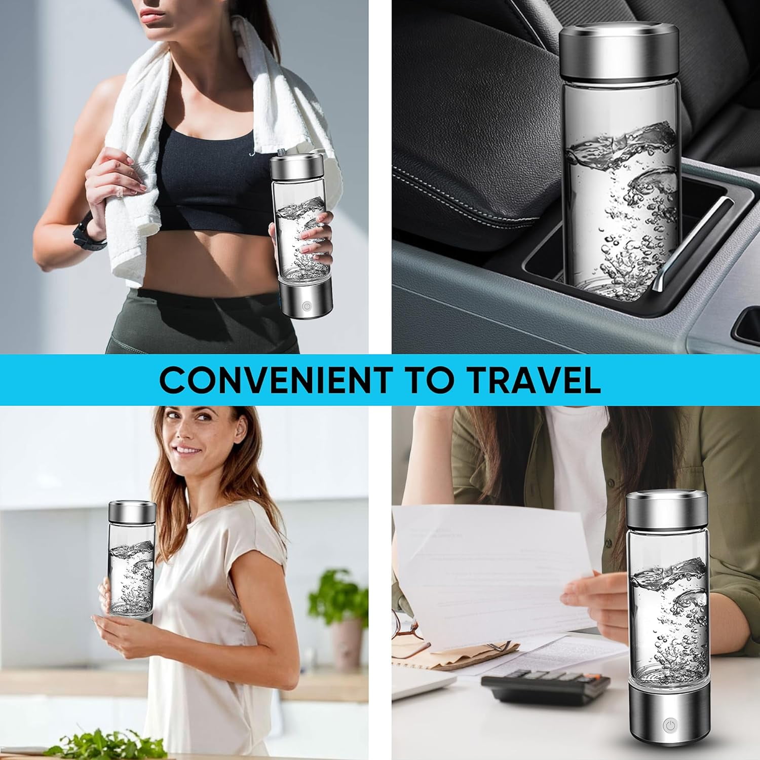 Hydrogen Water Bottle, Portable Hydrogen Water Bottle Generator, Ion Water Bottle Improve Water Quality in 3 Minutes, Water Ionizer Machine Suitable for Home, Office, Travel and Daily Drinking(Silver)