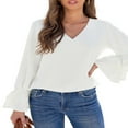 thumbnail image 4 of CNKOO Women‘s V Neck Ruffled Long Flared Sleeve Blouses Casual Loose Tops Sizes S-2XL, 4 of 8