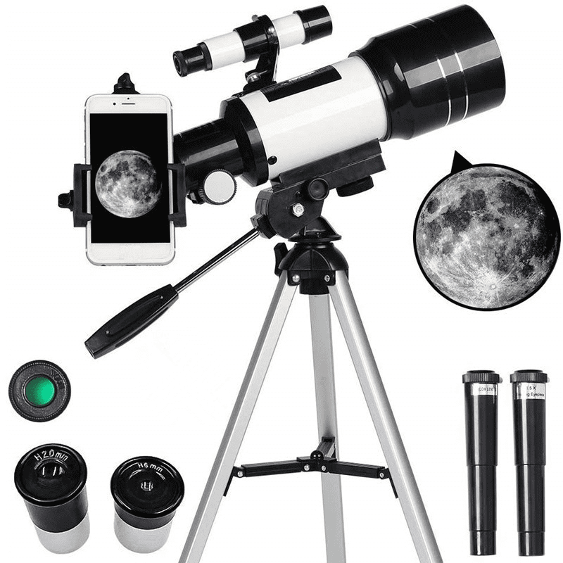 Refractor Telescope for Kids and Beginners, 70mm Aperture 300mm  Astronomical, Tripod and Finder Scope, Portable Travel Telescope with  Smartphone 