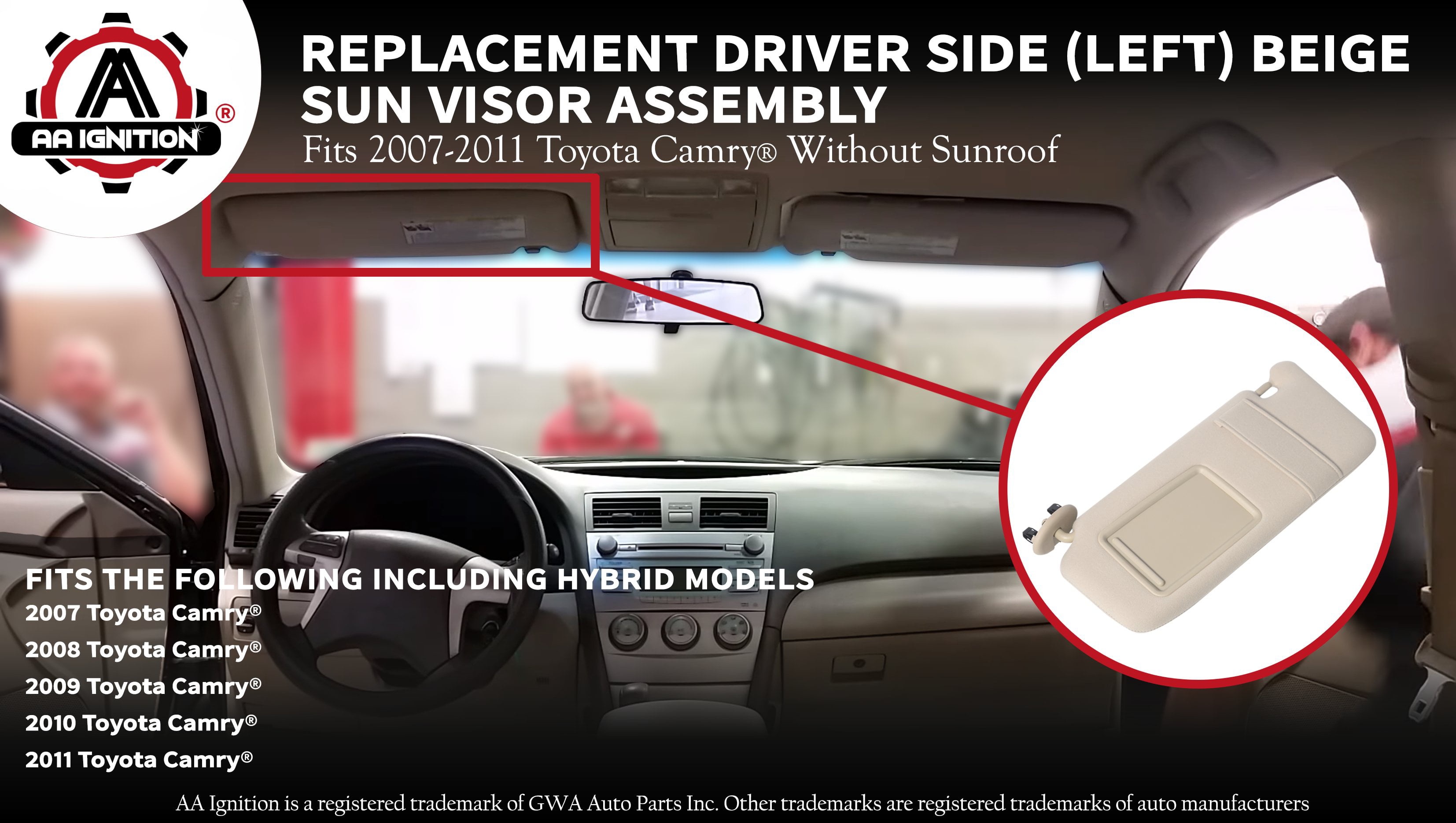 Beige Sun Visor for 2006 2007 2008 2009 2010 2011 Toyota Camry Without Sunroof and Lights Left Driver Side Replaces 74320-06780-E0 7432006780E0 