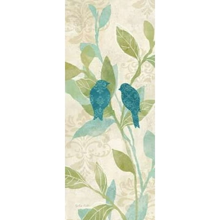 Turquoise Bird - Love Bird Patterns Turquoise Panel II Canvas Art - Cynthia Coulter (10 x 20)